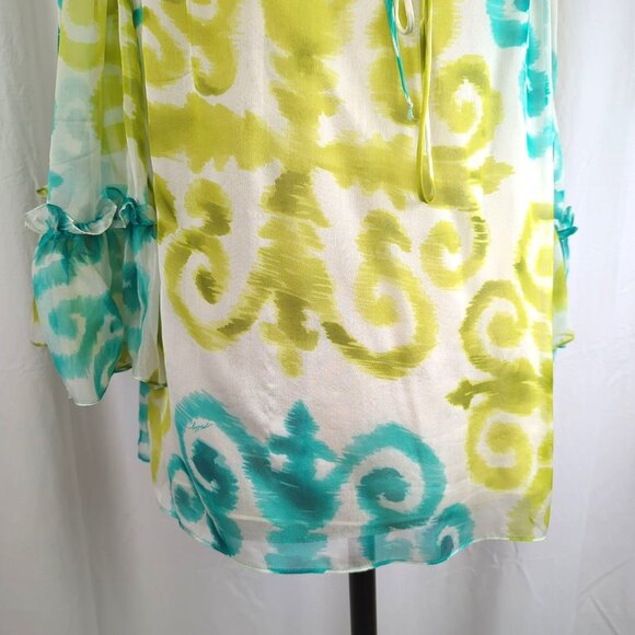 Milly Top Medium 10 Green Silk Blouse Peasant Flowy - Picture 4 of 9